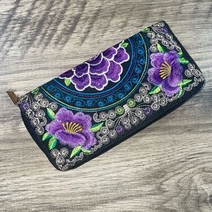 Stitched Flower Wallet Zip women
